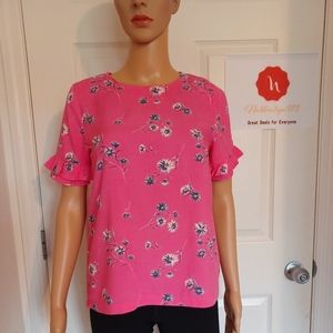 Roebuck & CO. Girls Layered Ruffle Sleeve Stepped Hem Botanical Top XL